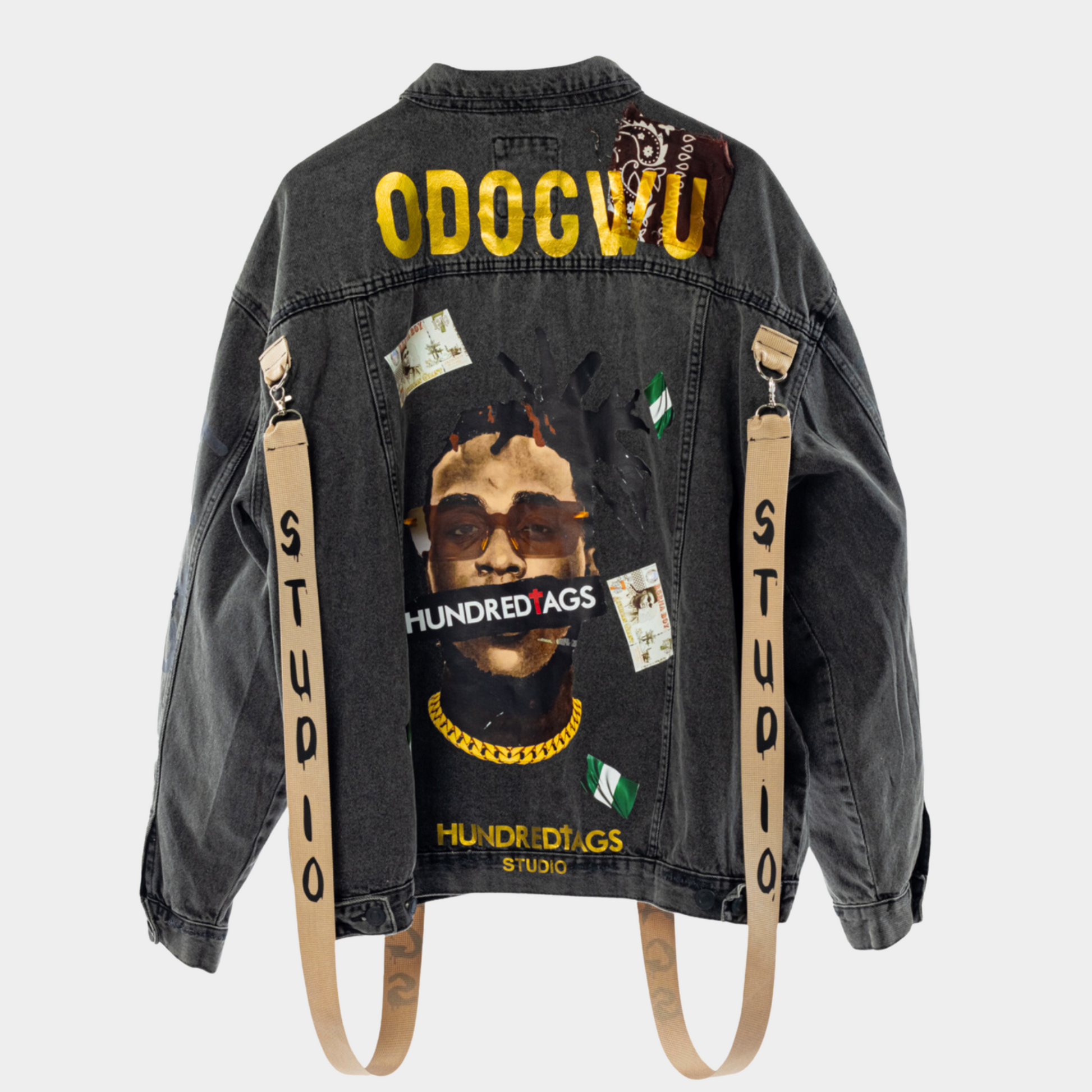 Burna boy strap denim hundredtags jacket My Store