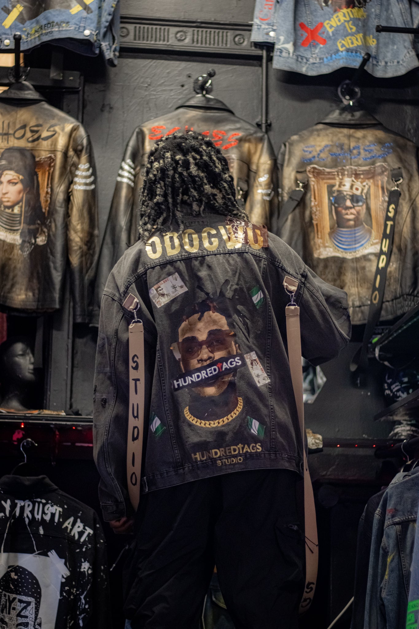 Burna boy strap denim hundredtags jacket My Store