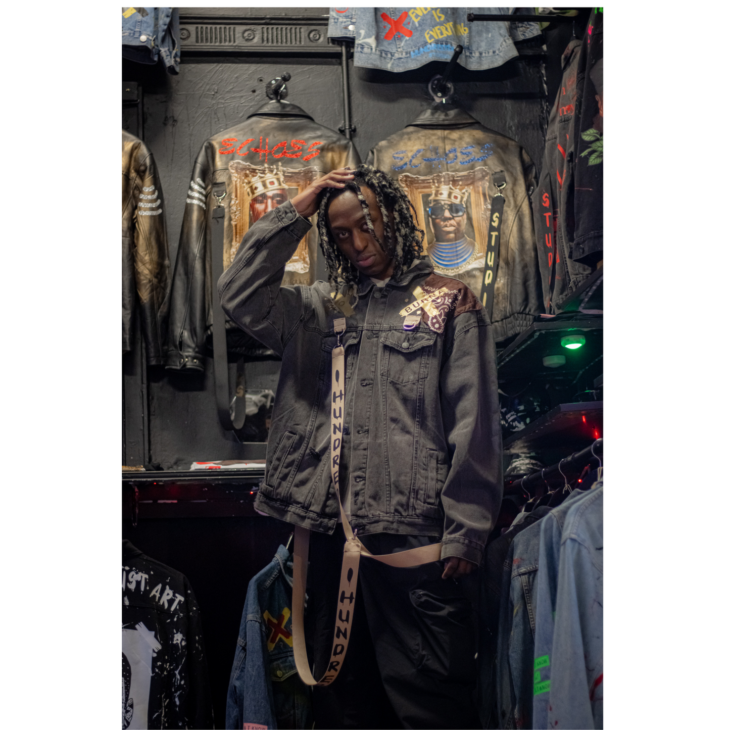 Burna boy strap denim hundredtags jacket My Store